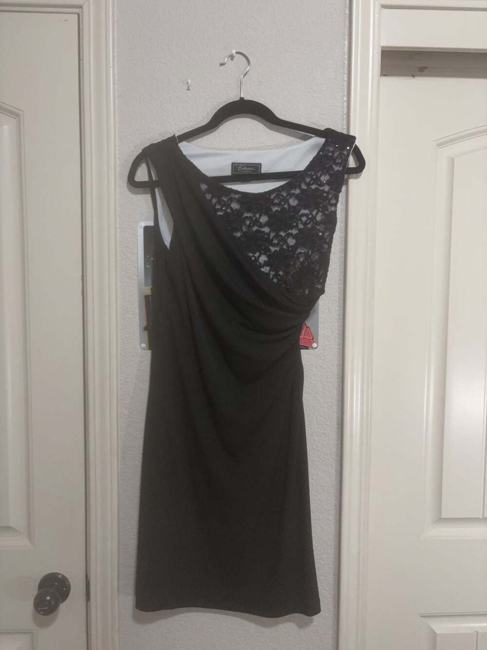 Collection by Dressbarn Black Lace Sequin  Ruched Petite Dress Size 6